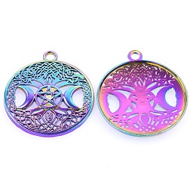 Alloy Pendants, Flat Round with Moon and Star