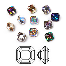K9 Glass Rhinestone Cabochons, Pointed Back, Faceted, Square