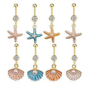 304 Изогнутые подвесные кольца для живота в форме штанги из нержавеющей стали с прозрачной эмалью из кубического циркония