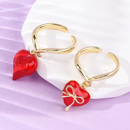 Латунные эмалевые открытые манжеты для женщин, сердце, стойки покрытие, прочное покрытие, без кадмия и без свинца