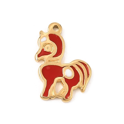 304 Acero inoxidable con colgantes de esmalte rojo, encantos del caballo