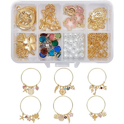 DIY Bangle Making Kits, Including Iron Expandable Bangle, Alloy Pendant, Glass Charms, Iron Flat Head Pins, Glass Pearl Beads