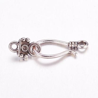 Tibetan Style Hook and Eye Clasps, Cadmium Free & Lead Free, 11x24mm, 14mm long, hole: 3.5mm