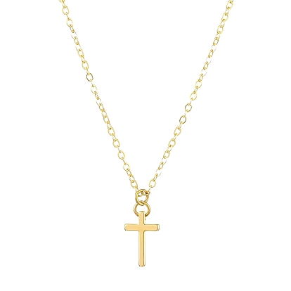 Brass Cross Pendants Necklace for Women, Cable Chain Necklaces