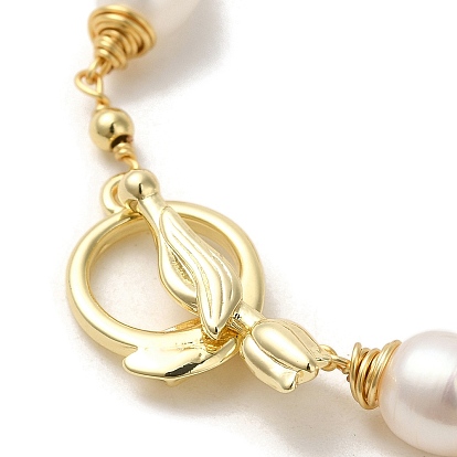 Natural Pearl Beaded Link Bracelets, Brass Wire Wrapped Bracelet