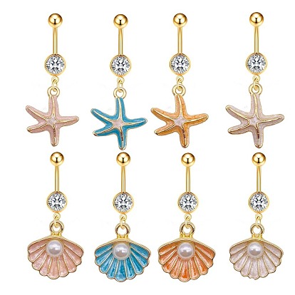 304 Изогнутые подвесные кольца для живота в форме штанги из нержавеющей стали с прозрачной эмалью из кубического циркония