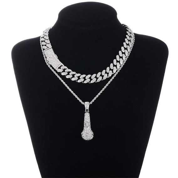 Двухслойные ожерелья с подвеской в виде микрофона из сплава и кристаллов горного хрусталя