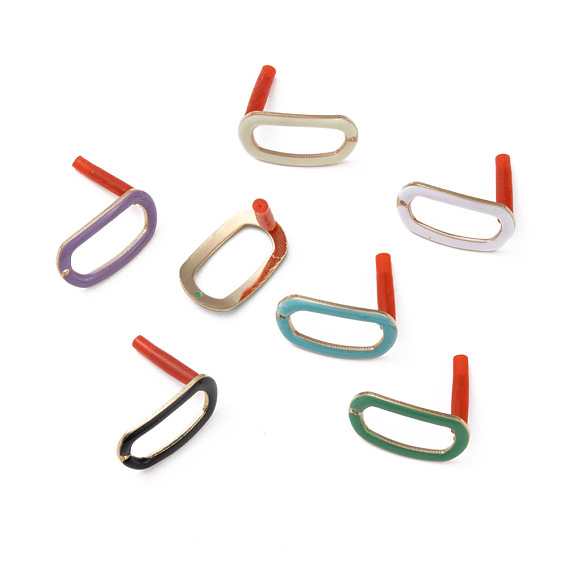 Iron Enamel Stud Earring Findings, with Raw(Unplated) Pin and Loop, Oval Ring, Light Gold