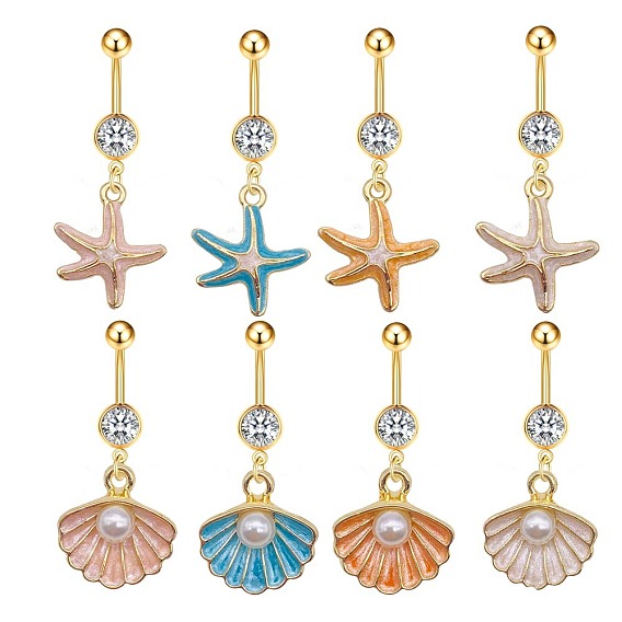 304 Изогнутые подвесные кольца для живота в форме штанги из нержавеющей стали с прозрачной эмалью из кубического циркония