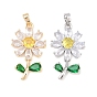 Brass Micro Pave Colorful Cubic Zirconia Pendants, Sunflower Charms