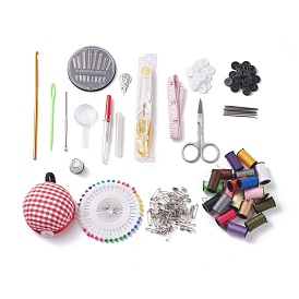 Costura y kits de herramientas de punto, Suministros de costura con botones, alfileres, tijeras, lápiz, hilos de coser, agujas de tejer, ganchos de ganchillo y cojín de agujas de tela