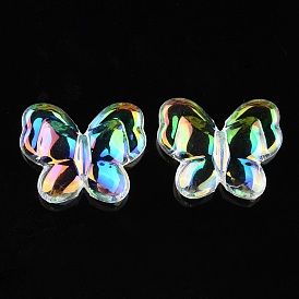 UV Plating Transparent Acrylic Beads, Iridescent, Butterfly
