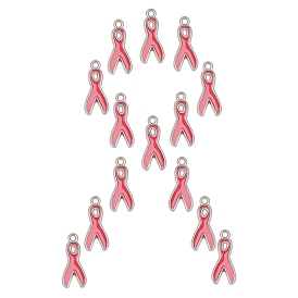 SUNNYCLUE 20Pcs October Breast Cancer Pink Awareness Ribbon Alloy Enamel Pendants, Cadmium Free & Lead Free, Platinum
