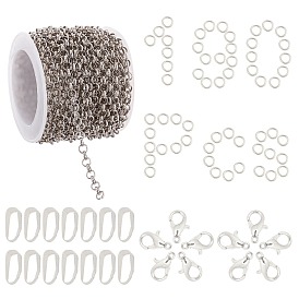 SUNNYCLUE DIY Rolo Chains Jewelry Making Kits, Including 5m Brass Rolo Chains, Zinc Alloy Lobster Claw Clasps, Iron Jump Rings & Snap on Bails