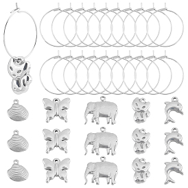 Unicraftale DIY Animal Pendant Wine Glass Charm Tags Making Kit, Including Cat & Elephant & Shell & Dophin 201 Stainless Steel Pendants, 304 Stainless Steel Wine Glass Charms Rings