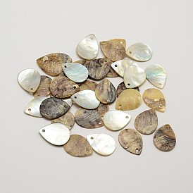 Flat Teardrop Natural Akoya Shell Charms, Mother of Pearl Shell Pendants, 15.5~16x12x1~1.5mm, Hole: 1mm, about 720pcs/bag