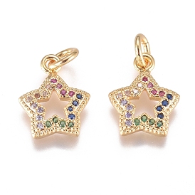 Brass Micro Pave Cubic Zirconia Pendants, Long-Lasting Plated, Star