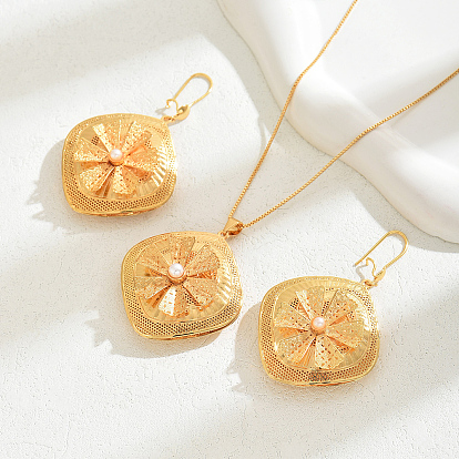 Комплекты из серег и ожерелий с подвесками в виде преувеличенных железных ромбов для женщин, с пластиковой имитацией жемчуга