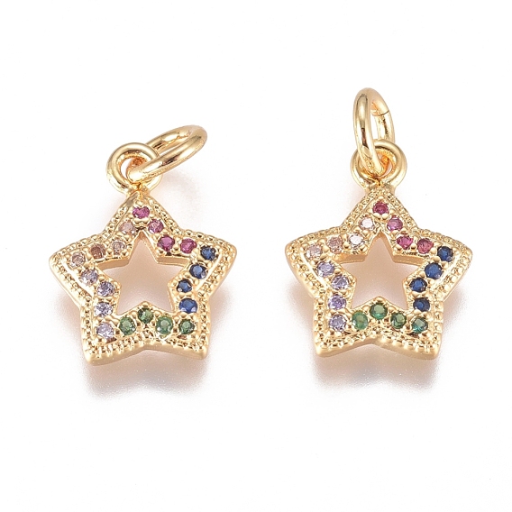 Brass Micro Pave Cubic Zirconia Pendants, Long-Lasting Plated, Star