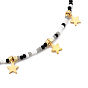 Star Pendant Necklaces, with Brass Cube Beads, Glass Beads, 304 Stainless Steel Charm and Lobster Claw Clasps, Golden