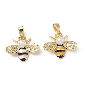 Латунные микро проложить кубического циркония подвески, с эмалью и бусинами из искусственного жемчуга, прелести пчел, реальный 18 k позолоченный