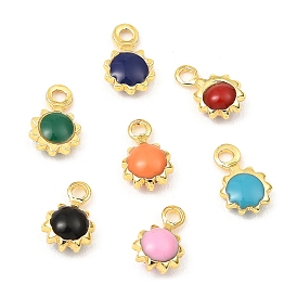 Brass Enamel Charms, Real 18K Gold Plated, Long-Lasting Plated, Lead Free & Cadmium Free, Sun Charm