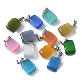 Подвески кошачий глаз, с 201 фурнитурой из нержавеющей стали, прямоугольные, цвет нержавеющей стали