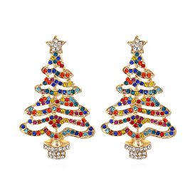 Hand-painted Diamond-studded Christmas Tree Earrings, Festive Fashion Cartoon Ear Studs
