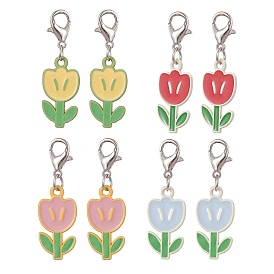 Tulip Alloy Enamel Pendant Decoraiton, with Alloy Lobster Claw Clasps