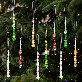 16шт 4 цвета прозрачные стеклянные бусины подвески decroationg, с 304 цепями со скрепками из нержавеющей стали, разнообразные, граненые
