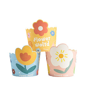 Flower Pattern Cupcake Paper Baking Cups, Greaseproof Muffin Liners Holders Baking Wrappers