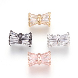 Brass Clear Cubic Zirconia European Beads, Large Hole Beads, Sandglass
