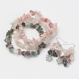 Ensembles de bijoux gemmes mélangés, Bracelets et pendent des boucles d'oreilles, Avec des boucles d'oreille en laiton et des sachets d'armoires de sac à bandoulière