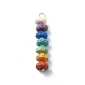 Charmes de connecteur rond plat teint en pierre de lave naturelle chakra, pierres précieuses colorées 304 liens de perles de rocaille en verre en acier inoxydable