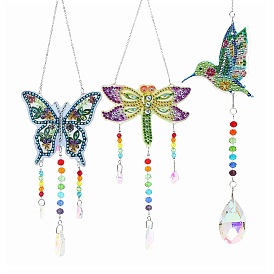 Bird/Butterfly/Dragonfly DIY Diamond Painting Suncatcher Pendant Decoration Kit, Including Acrylic Board, Resin Rhinestones Bag, Diamond Sticky Pen, Tray Plate & Glue Clay