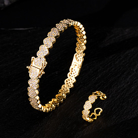 Комплекты браслетов и колец-манжет из латуни с микропаве из прозрачных кубических цирконий в форме сердца