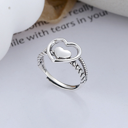 Сердце 925 регулируемые кольца из стерлингового серебра