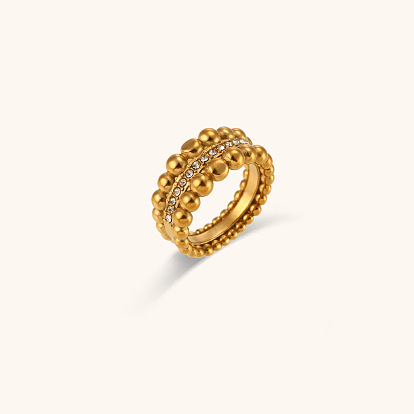 Retro Beaded Zircon Ring - 18K Gold Plated Stainless Steel Band Jewelry