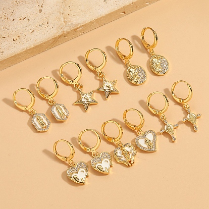 Серьги с застежкой-молнией из золотистой латуни с микропаве из прозрачных кубических цирконий, с эмалью, золотые