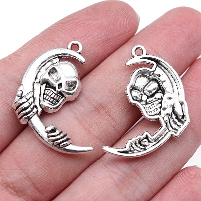 10 подвески из цинкового сплава в тибетском стиле, Луна с черепом