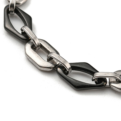 Two Tone 304 Stainless Steel Oval & Rhombus Link Chain Bracelet