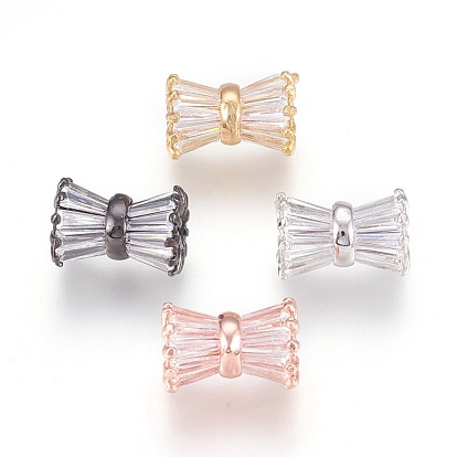 Brass Clear Cubic Zirconia European Beads, Large Hole Beads, Sandglass