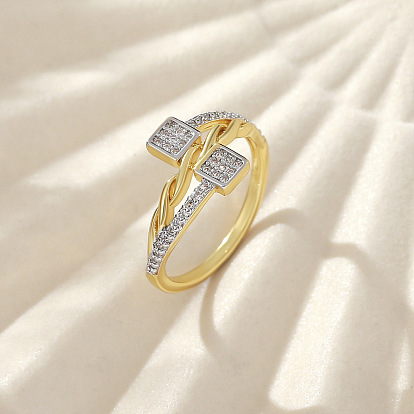 Кольца из латуни с микропаве, прозрачные кольца с кубическим цирконием, квадратный