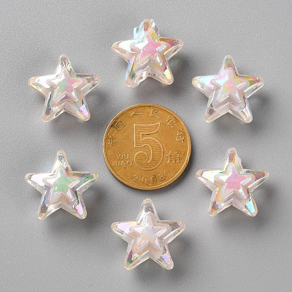 Transparent Acrylic Beads, Bead in Bead, AB Color, Star