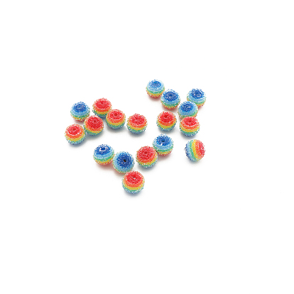 Rainbow Color Stripe Resin Beads, Imitation Candy, Bumpy, Round