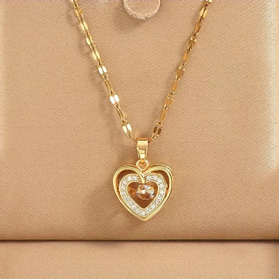 Ожерелья с подвеской в форме сердца из латуни с микропаве из прозрачного кубического циркония