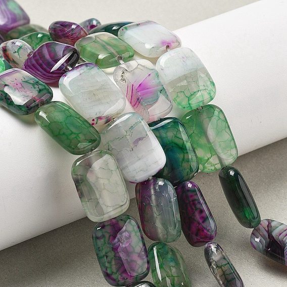 Натуральный полосчатый агат имитация рубина в нитях бусин цоизита, окрашенная и подогревом, прямоугольные