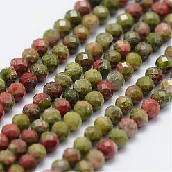 Unakite naturelles brins de perles, facette, ronde