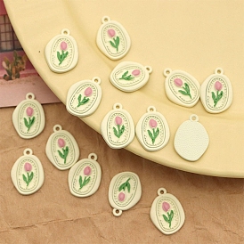 Alloy Pendants, with Enamel, Oval with Tulip