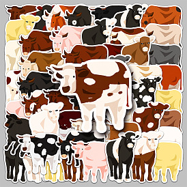 50Pcs Cartoon Cattle PVC Self-Adhesive Stickers, Waterproof Decals, for DIY Albums Diary, Laptop Decoration Cartoon Scrapbooking